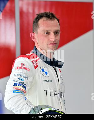 Silverstone, UK. 23rd Sep, 2023. Stephen Jelley, Team BMW, BMW 330e M Sport in the pit lane during the Kwik Fit British Touring Car Championships (BTCC) at Silverstone, Towcester, Northamptonshire, UK on 23 September 2023. Credit: LFP/Alamy Live News Stock Photo