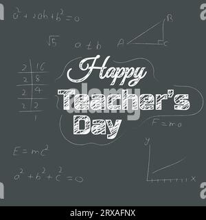 happy teachers day hand drawn black board text style Stock Vector