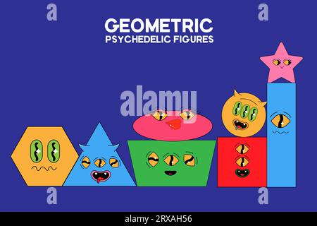 Geometric groovy psychedel shapes, live elements abstract.  Vector illustration, square, circle, triangle, rectangle Stock Vector