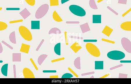 Naive playful abstract shapes backgrounds. Brutal contemporary figure circle oval wave patterns. Geometric seamless pattern in trendy retro brutalist Stock Vector