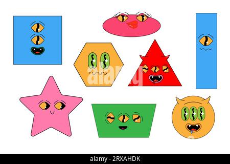 Geometric groovy psychedel shapes, live elements abstract.  Vector illustration, square, circle, triangle, rectangle Stock Vector