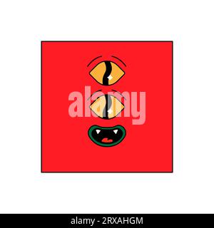 Geometric groovy psychedelic character. square, . vector illustration. square with face Stock Vector