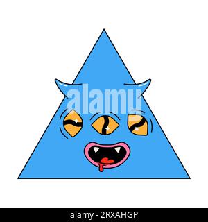 Geometric groovy psychedelic character. triangle . vector illustration. with face Stock Vector