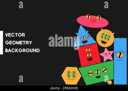 Geometric groovy psychedel shapes, live elements abstract.  Vector illustration, square, circle, triangle, rectangle Stock Vector