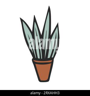 House plant in pot. Hand drawn vector cartoon doodle icon on white background Stock Vector