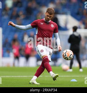 London, UK. 24th Sep, 2023. Calum Chambers of Aston Villa warms up during the Premier League match between Chelsea and Aston Villa at Stamford Bridge, London, England on 24 September 2023. Photo by Ken Sparks. Editorial use only, license required for commercial use. No use in betting, games or a single club/league/player publications. Credit: UK Sports Pics Ltd/Alamy Live News Stock Photo