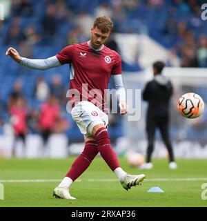 London, UK. 24th Sep, 2023. Calum Chambers of Aston Villa warms up during the Premier League match between Chelsea and Aston Villa at Stamford Bridge, London, England on 24 September 2023. Photo by Ken Sparks. Editorial use only, license required for commercial use. No use in betting, games or a single club/league/player publications. Credit: UK Sports Pics Ltd/Alamy Live News Stock Photo