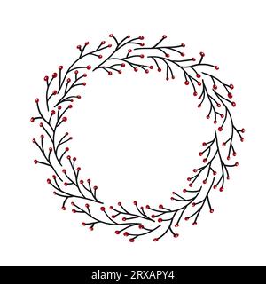 Winter berry branch circle wreath for card or invitations, scrapbook in delicate pastel color. Vector background frame, isolated hand drawn doodle sim Stock Vector
