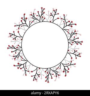 Winter berry branch circle wreath for card or invitations, scrapbook in delicate pastel color. Vector background frame, isolated hand drawn doodle sim Stock Vector