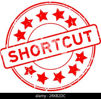 Grunge red shortcut word with star icon round rubber seal stamp on white background Stock Vector