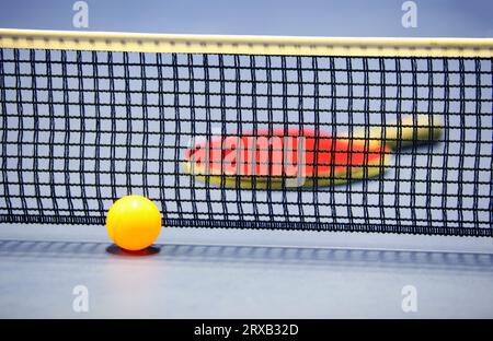 Equipment for table tennis - racket, ball, table Stock Photo