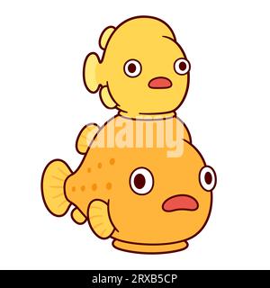 Two lumpsucker fish on top of each other. Cute cartoon lumpfish character drawing. Vector illustration. Stock Vector