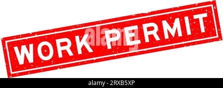 Grunge red work permit word square rubber seal stamp on white background Stock Vector