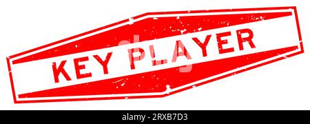 Grunge red key player word hexagon rubber seal stamp on white background Stock Vector