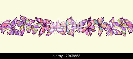 Seamless horizontal pattern of colorful butterflies. Vector illustration. Stock Vector