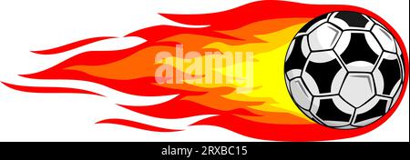 Football ball flies and leaves trail of fire behind it. Vector soccer ball on transparent background Stock Vector