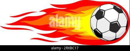 Football ball flies and leaves trail of fire behind it. Vector soccer ball on transparent background Stock Vector
