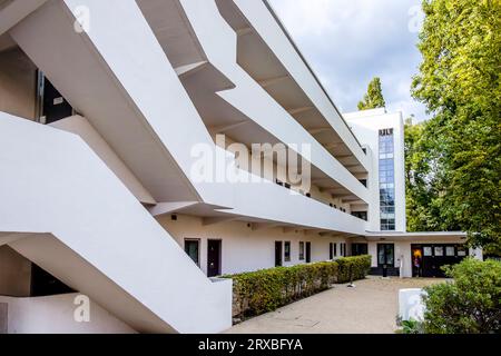 Lawn Road Flats, also known as the Isokon Building. Grade I listed. Completed in 1934 it was the first modernist block of flats in Britain. London. UK Stock Photo