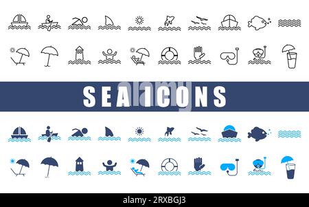 Sea and summer icon set. Stock Vector