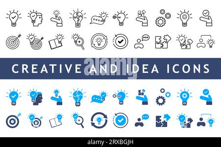 Creative and idea icon set. Stock Vector