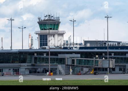 Marupe, Latvia - August 4, 2023 - RIX airport or Riga Airport terminal building Stock Photo