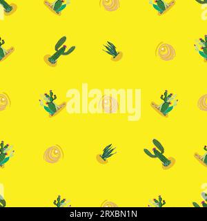 hot sun desert cactus seamless pattern vector Stock Vector