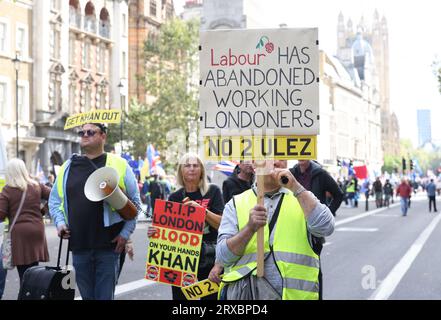 I Will Not Comply march on Whitehall, including several movements, including anti ULEZ expansion, anti Net Zero, anti Covid vaccines and general anti-establishment, in central London, UK Stock Photo