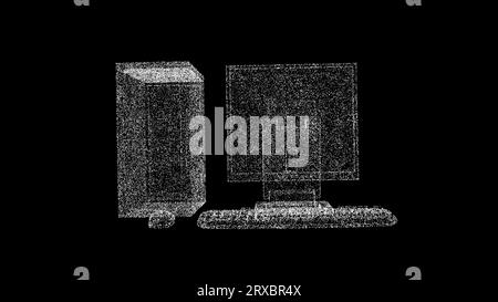 Animation Using Computer Black Background 3D PC rotates on black background. Computer equipment concept. Personal ...