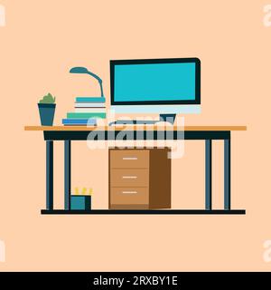 Office workspace with PC in vector format. the workspace of an artist Stock Vector
