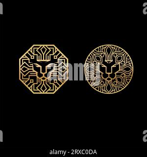 Illustration golden lion head. Lion luxury logo design Stock Vector