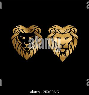 Illustration golden lion head. Lion luxury logo design Stock Vector