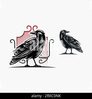 Clean logo bird illustration. Raven logo design Stock Vector