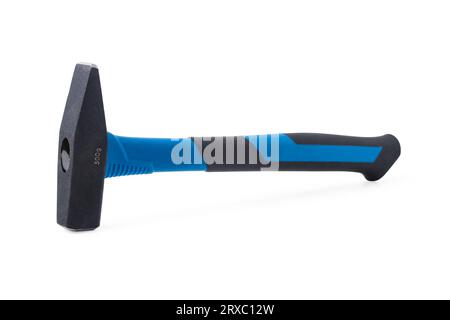 Construction hammer with rubberized handle isolated on white background Stock Photo