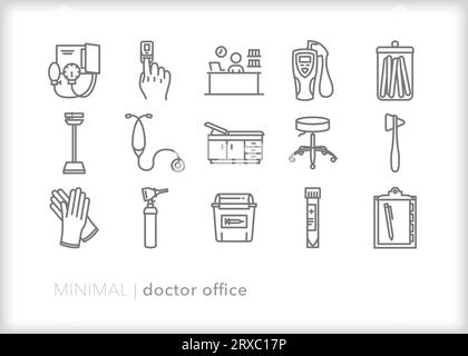 Set of doctor's office line icons for getting a preventative medicine annual checkup for general health Stock Vector