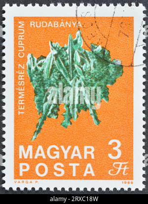 Cancelled postage stamp printed by Hungary, that shows Copper from Rudabánya, circa 1969. Stock Photo