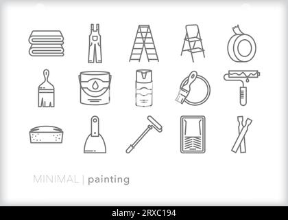 Set of painting line icons for changing the color or refreshing the look of a house interior walls or exterior Stock Vector