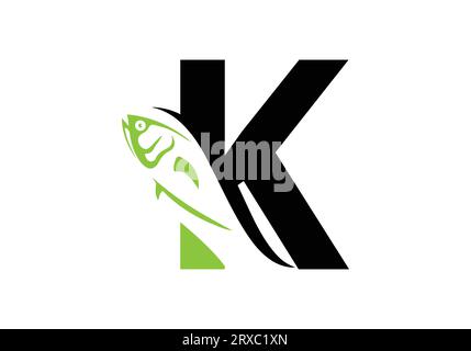 Letter K with fish logo design vector template Stock Vector