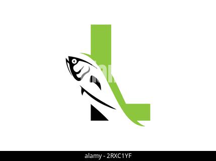 Letter L with fish logo design vector template Stock Vector