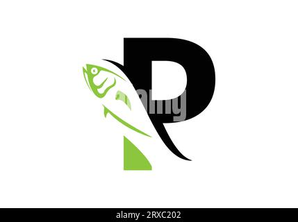 Letter P with fish logo design vector template Stock Vector