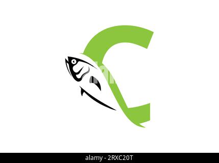 Letter C with fish logo design vector template Stock Vector