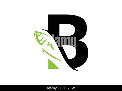 Letter B with fish logo design vector template Stock Vector