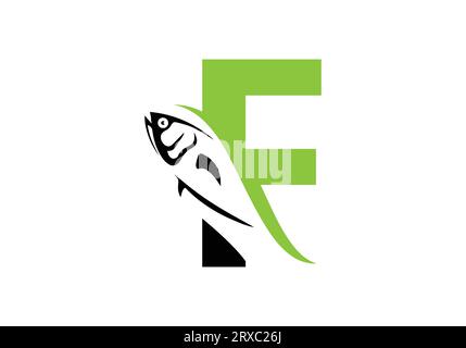 Letter F with fish logo design vector template Stock Vector