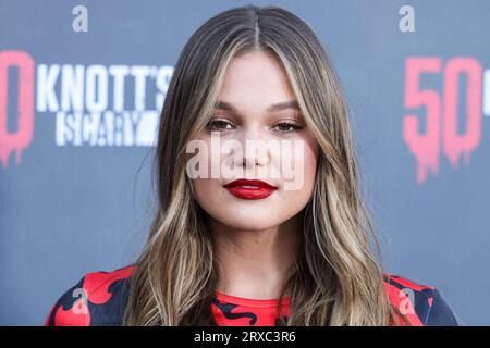 Buena Park, United States. 23rd Sep, 2023. BUENA PARK, ORANGE COUNTY, CALIFORNIA, USA - SEPTEMBER 23: American actress and singer Olivia Holt arrives at Knott's Scary Farm 50th Anniversary Celebrity Black Carpet held at Knott's Berry Farm on September 23, 2023 in Buena Park, Orange County, California, United States. (Photo by Xavier Collin/Image Press Agency) Credit: Image Press Agency/Alamy Live News Stock Photo