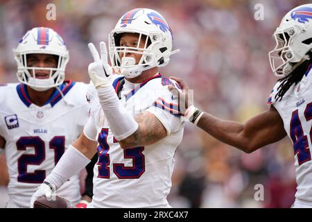 Buffalo Bills linebacker Terrel Bernard (43) defends during an NFL