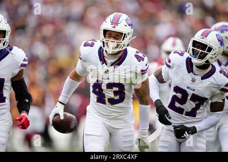 Buffalo Bills linebacker Terrel Bernard (43) defends during an NFL