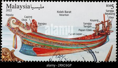 Ceremonial boat on malaysian postage stamp Stock Photo