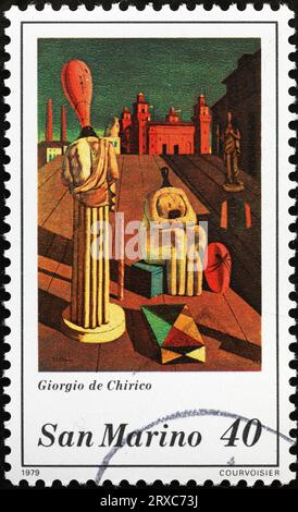 Panting by Giorgio de Chirico on stamp of San Marino Stock Photo