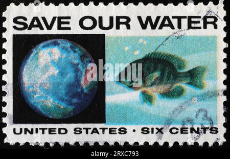 Save our water on american postage stamp Stock Photo