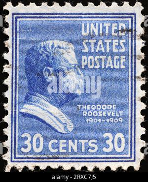 US President Theodore Rooosevelt on vintage postage stamp Stock Photo