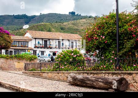 Tibasosa, Boyaca, Colombia - August 9th 2023. View of the beautiful mountains and houses of the small town of Tibasosa in the region of Boyaca in Colo Stock Photo